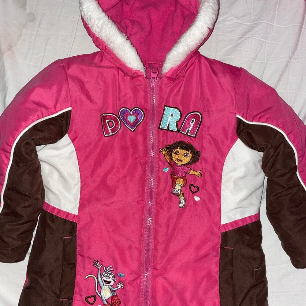 Vintage Nickelodeon Pink and Brown Puffer Jacket with Dora